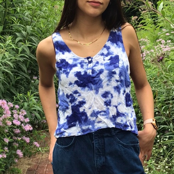 Blue and white tie dye tank - Picture 1 of 3